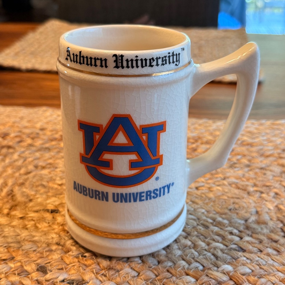 Auburn University Porcelain Beer Stein Mug AU Tigers Logo Gold Trim Vintage Look